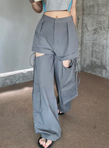 Open-legged Fake Two-piece Overalls Pant