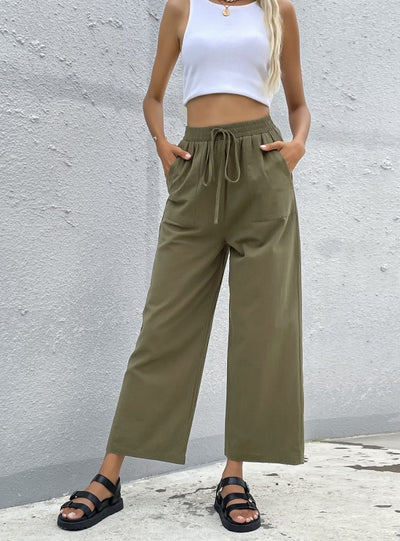 Nine-point Wide-leg Loose Drawstring Pants