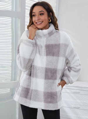 Winter Women Plaid Casual Plush Top