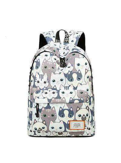 Cat Printing Backpack Women School Students 