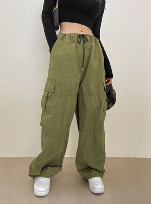 Wide-leg Oants Elastic Pocket Pant