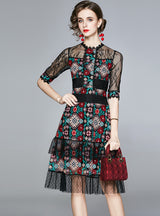 Embroidered Lace Retro Slim Medium-length Dress