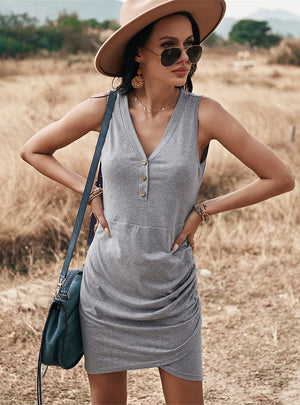 Solid Color Slim Vest Dress