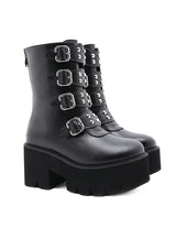 Black Tube Microfiber Thick-soled High Heel Boots