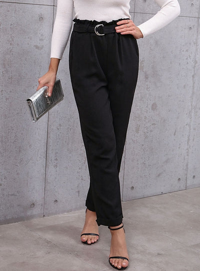 Black Tie-up Elastic Pants