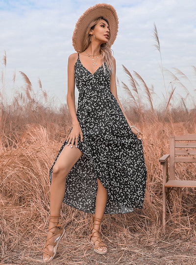 Printed Irregular Sling Dress