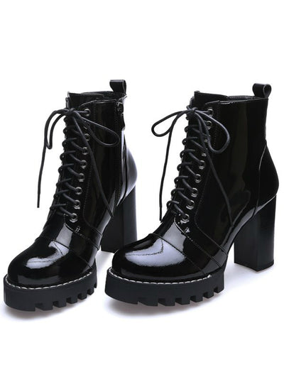 Women Boots High Heel Shoes Round Toe Boots