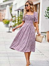 Casual Square Collar Floral Dress