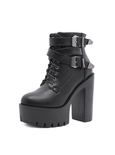 Strap Platform Shoes Thick High Heel Booties