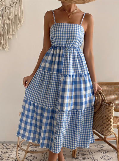 Fashion Suspender Plaid Dress