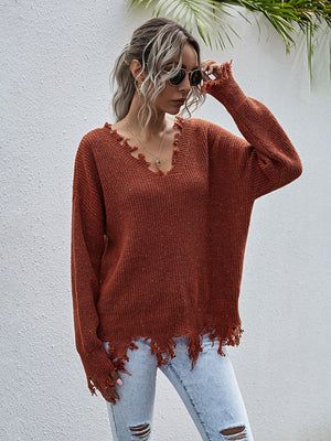 V-neck Turtleneck Fringed Colored Dots Sweater