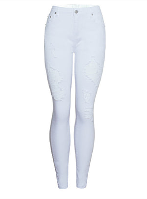 White Ripped High Waist Pencil Pants