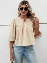 Round Neck Bow Loose Ladies' Shirt