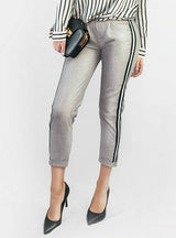 Elegant Side Stripe Black Pants Elastic Waist Ladies