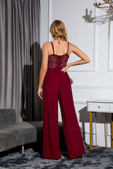 Tube Top V-neck Backless Lace Jumpsuit