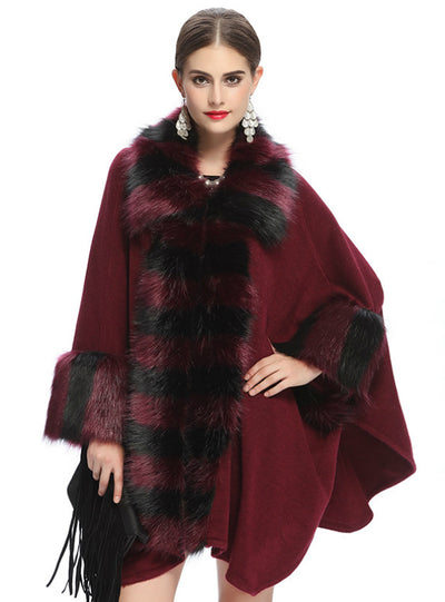 Fox Like Fur Collar Knitted Cardigan Shawl Coat