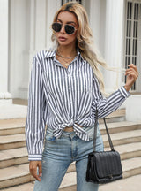 Button Cardigan Striped Lapel Shirt