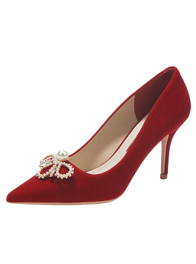 Red High-heeled Pearls Shoes