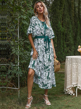 Chiffon Leaf Print Bohemia Dress