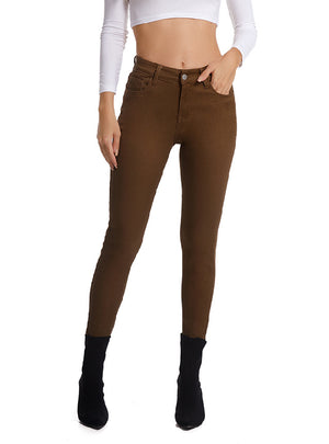 High-elastic Brown Casual Nine-minute Pants