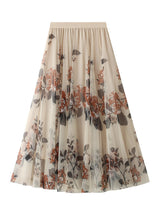 Floral Pleated Long Gauze Skirt