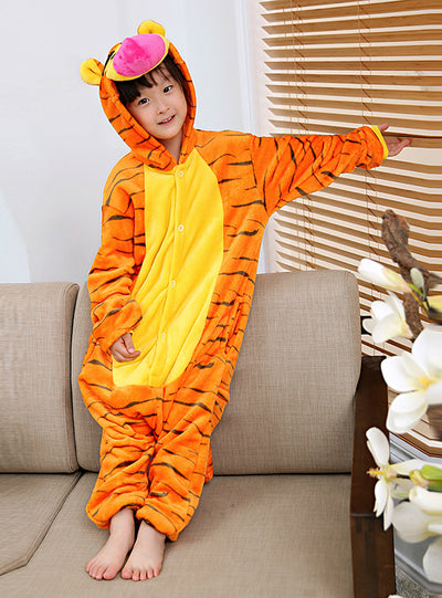 Flannel Three Dimensional Tigger Conjoined Pajamas