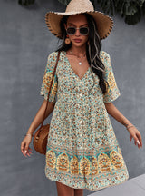 Bohemian Style Print Short Dress