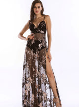 Spaghetti Straps Sequined Split Dress