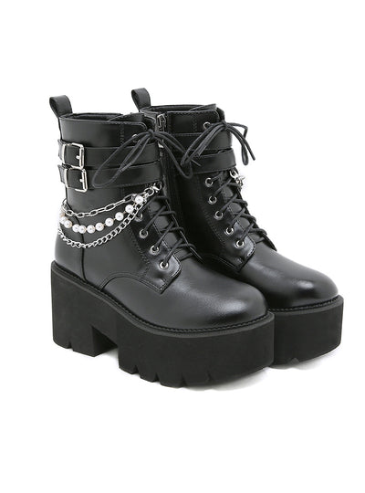 Pearl Martin Metal Chain Side Zipper Women's Boots