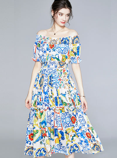 Printed Big Swing Short Sleeve Dress