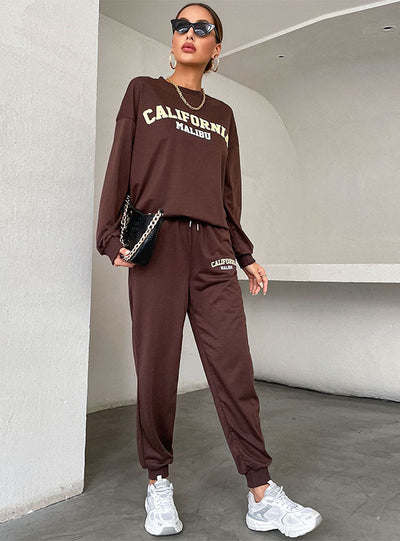 Crew Neck Print Casual Women's Two-piece Suit