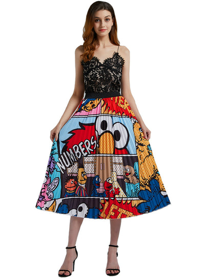 Graffiti Pleated Skirt Print Folding High Waist