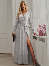 Long Sleeve V-neck Medium and Long Dress