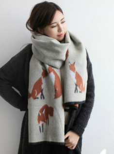 Cashmere Scarf Fox Printed Thicken Warm Cape 