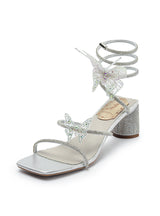 Thick Square Toe Rhinestone Butterfly Sandals