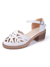 White Sandals Comfortable High Hoof Thick Heels Shoes