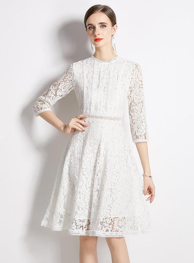 Slim Waist Lace 3/4 Sleeves Dress