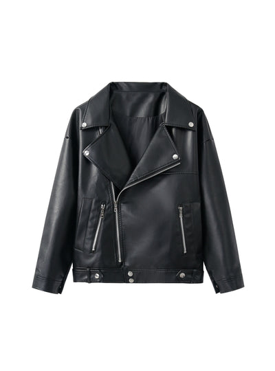 Loose PU Faux Leather Jacket Women Classic Moto Biker Jacket