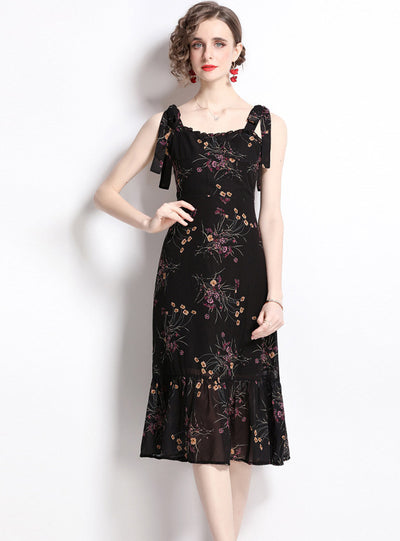 Women Floral Print Straps Dress