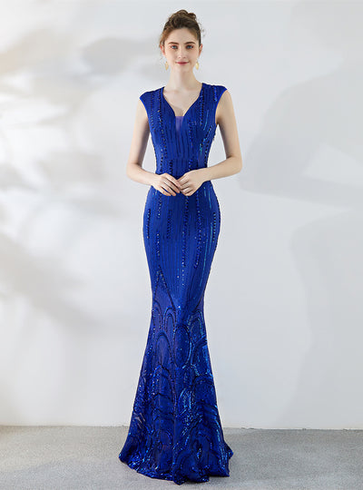 V-neck Fishtail Long Banquet Evening Dress