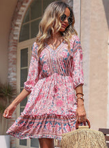 V-neck Printed Summer Bohemian Dress