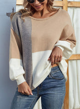 Color Round Collar Back Tie Sweater