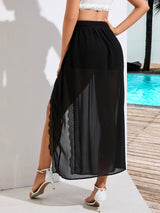 Women Black Mesh Split Skirt