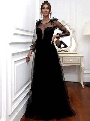 Women Mesh Character Perspective Long Evening Dress Skirt