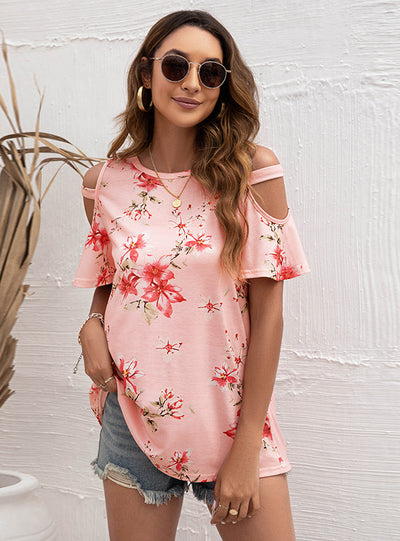 Scoop Neck Flower Print T-shirt