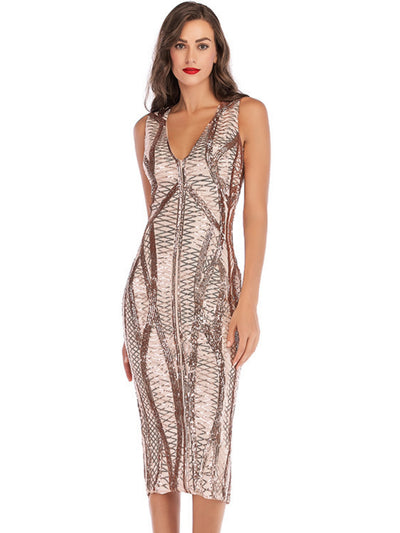 Sexy V-neck Sleeveless Sequined Dress