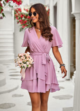 V-neck Casual Solid Color Dress