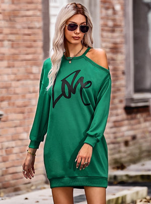 Loose Long Sleeve Letter Print Dress