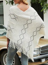 Striped Cloak Fringed Shawl Coat