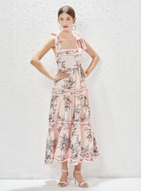 Women Retro Printed Sling Dress